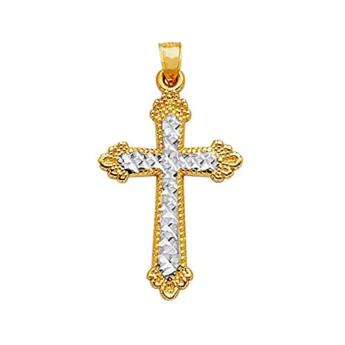 14k Gold Diamond Cut Cross Pendant