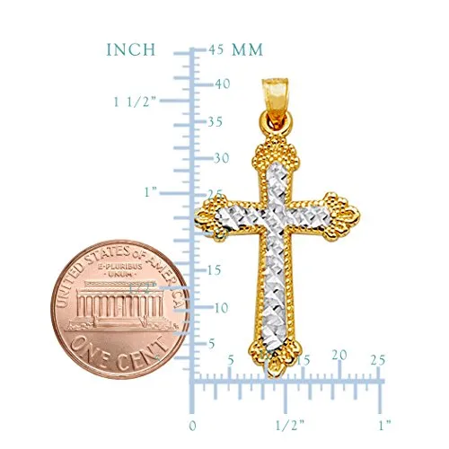 14k Gold Diamond Cut Cross Pendant