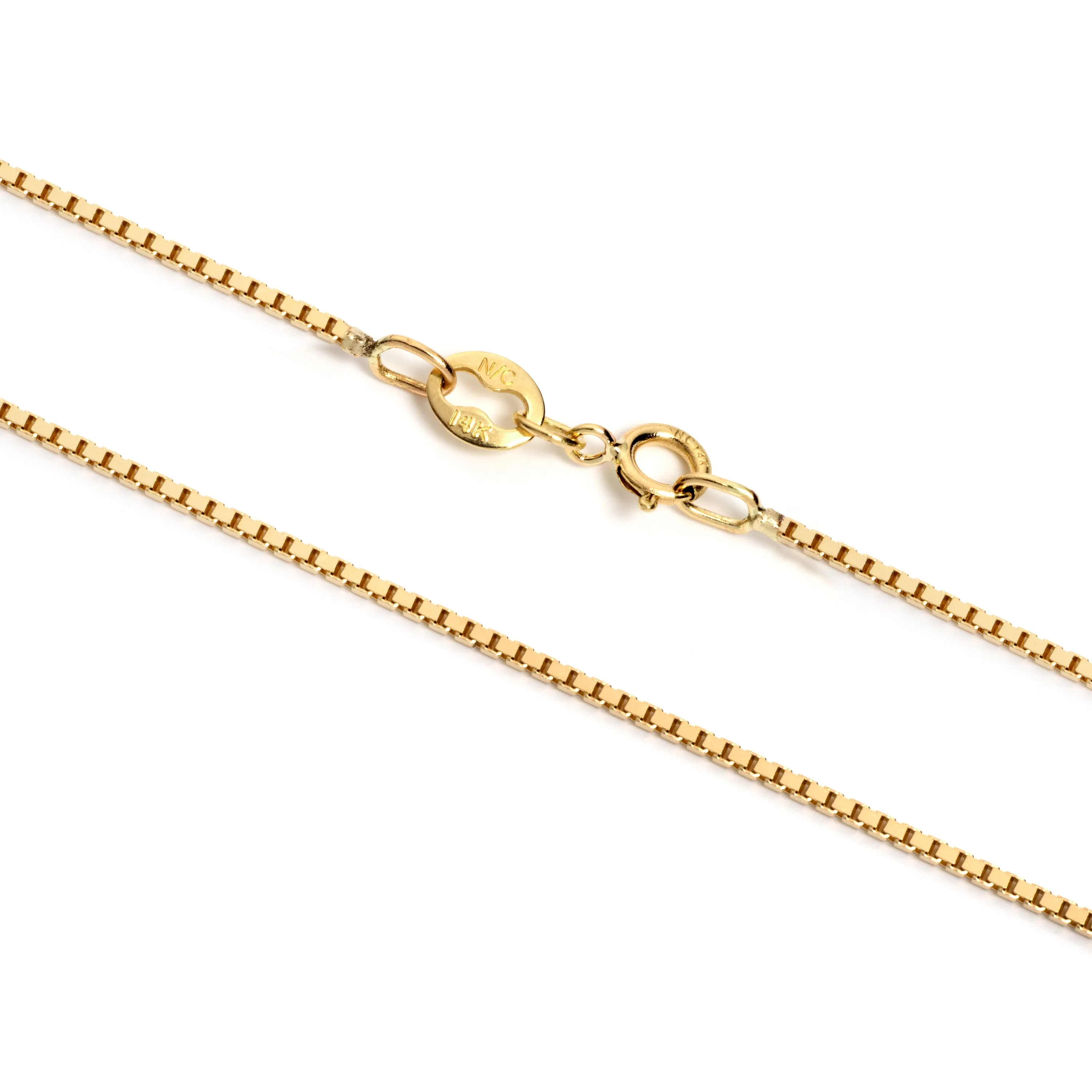 Yellow Gold Box Link Chain Necklace 18 Inch Length