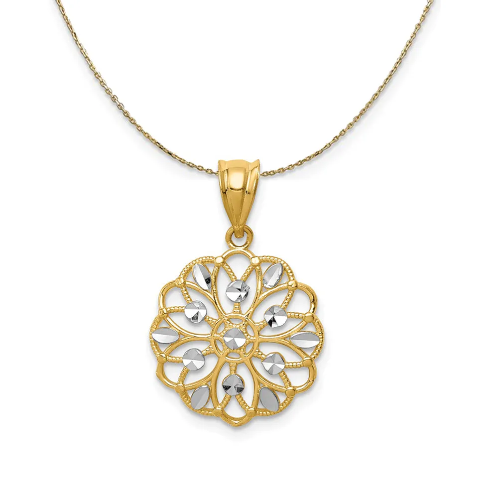 Yellow Gold Rhodium Scalloped Filigree Necklace