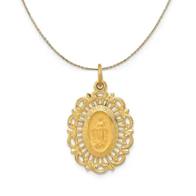 Yellow Gold Satin Scalloped Miraculous Medal Necklace