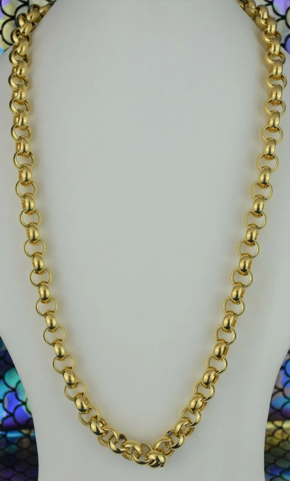 18k Solid Gold Simple Elegant Long Rolo Link Chain