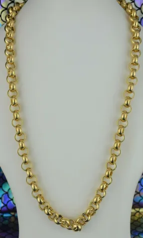 18k Solid Gold Simple Elegant Long Rolo Link Chain