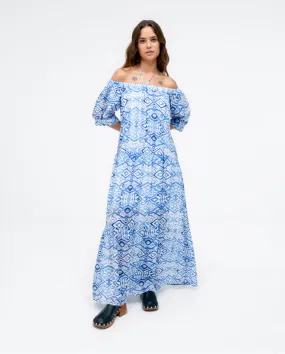 Blue Print Off Shoulder Maxi Dress