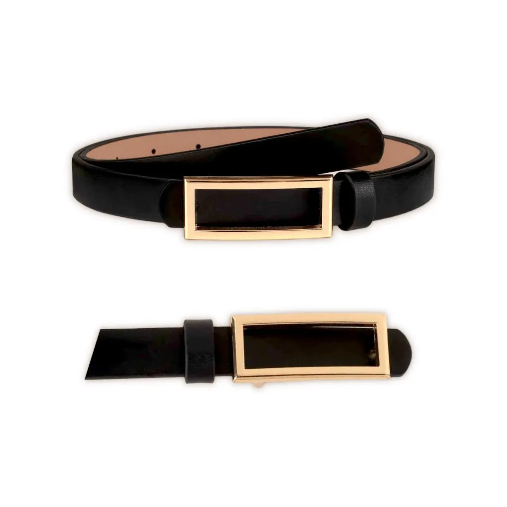 Adjustable Skinny Belt with Rectangular Buckle