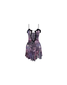 Purple Mesh Ruffle Mini Dress