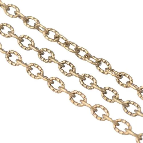 Antique Bronze Iron Cable Chain with Textured Oval Links (4x3mm)