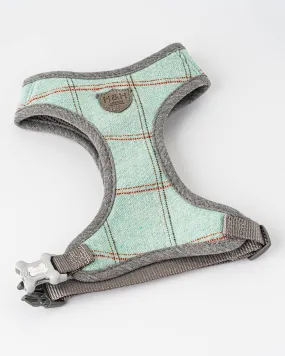 Aqua Checked Tweed Dog Harness