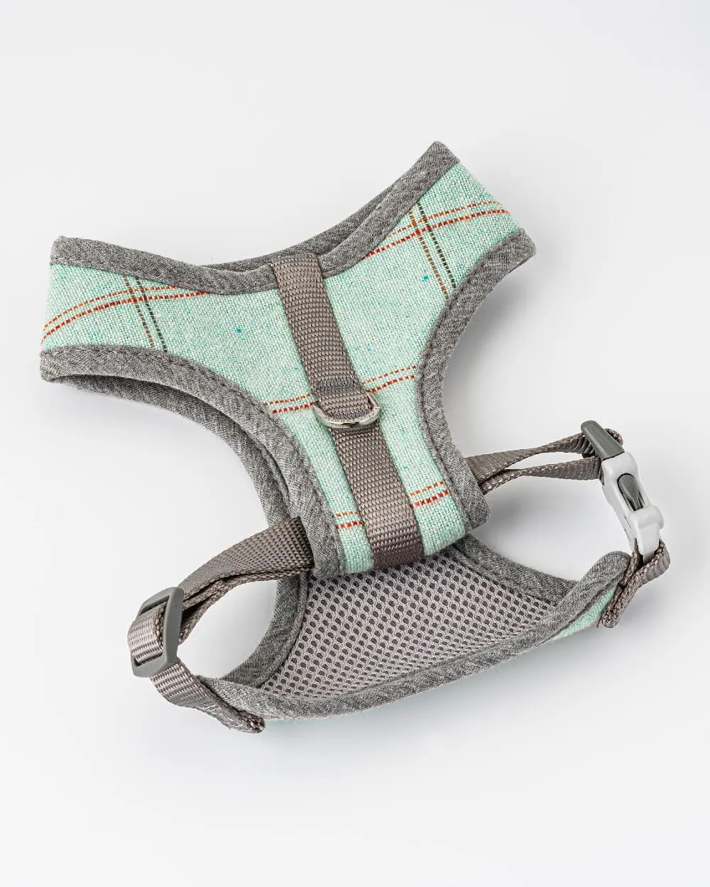 Aqua Checked Tweed Dog Harness