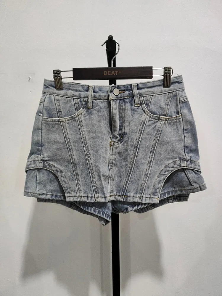 High Waisted Denim Skirt - Street Style Fashion Short