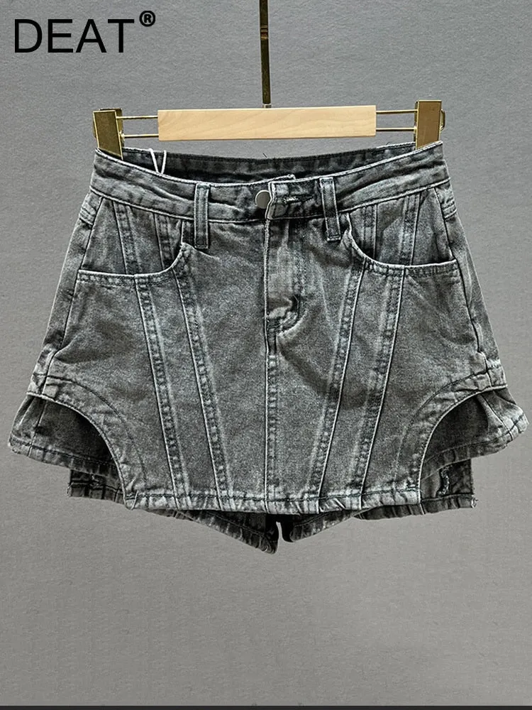 High Waisted Denim Skirt - Street Style Fashion Short