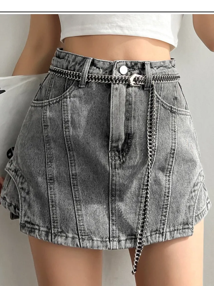 High Waisted Denim Skirt - Street Style Fashion Short