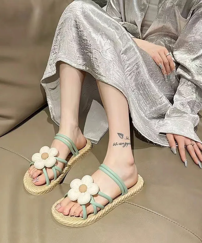 Green Floral Slide Sandals Peep Toe for Beach Holiday