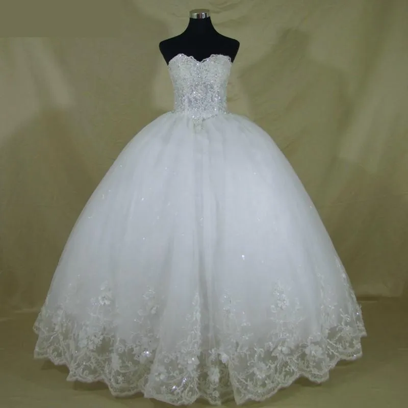 Off Shoulder Beaded Pearls Ball Gown Wedding Dress