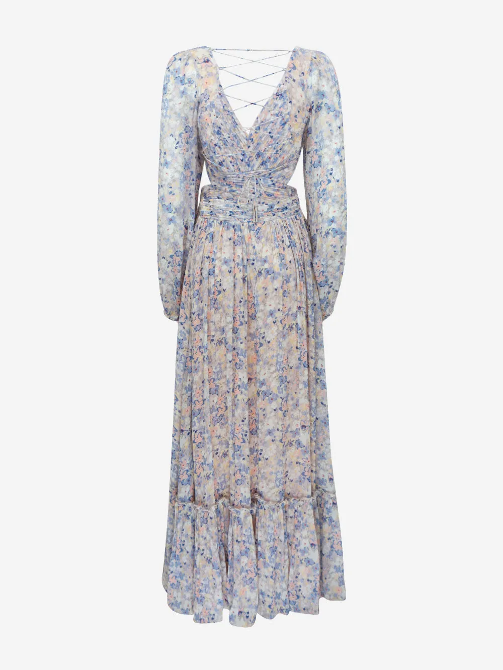 Viscose Floral Maxi Dress with V-Neck and Cut-Out Details