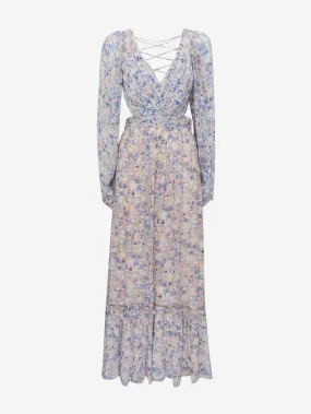 Viscose Floral Maxi Dress with V-Neck and Cut-Out Details