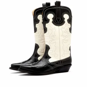 Black & Egret Embroidered Western Boots by GANNI