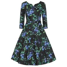 50s Swing Dress with Black Multi Floral Print