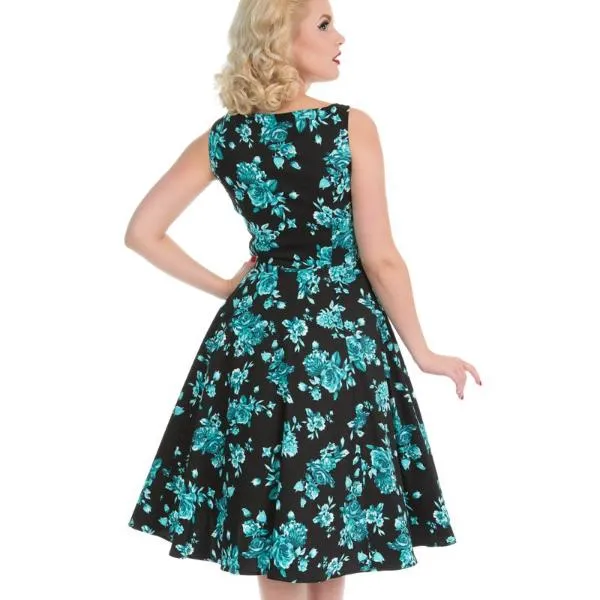 Floral Black and Blue Rockabilly Dress