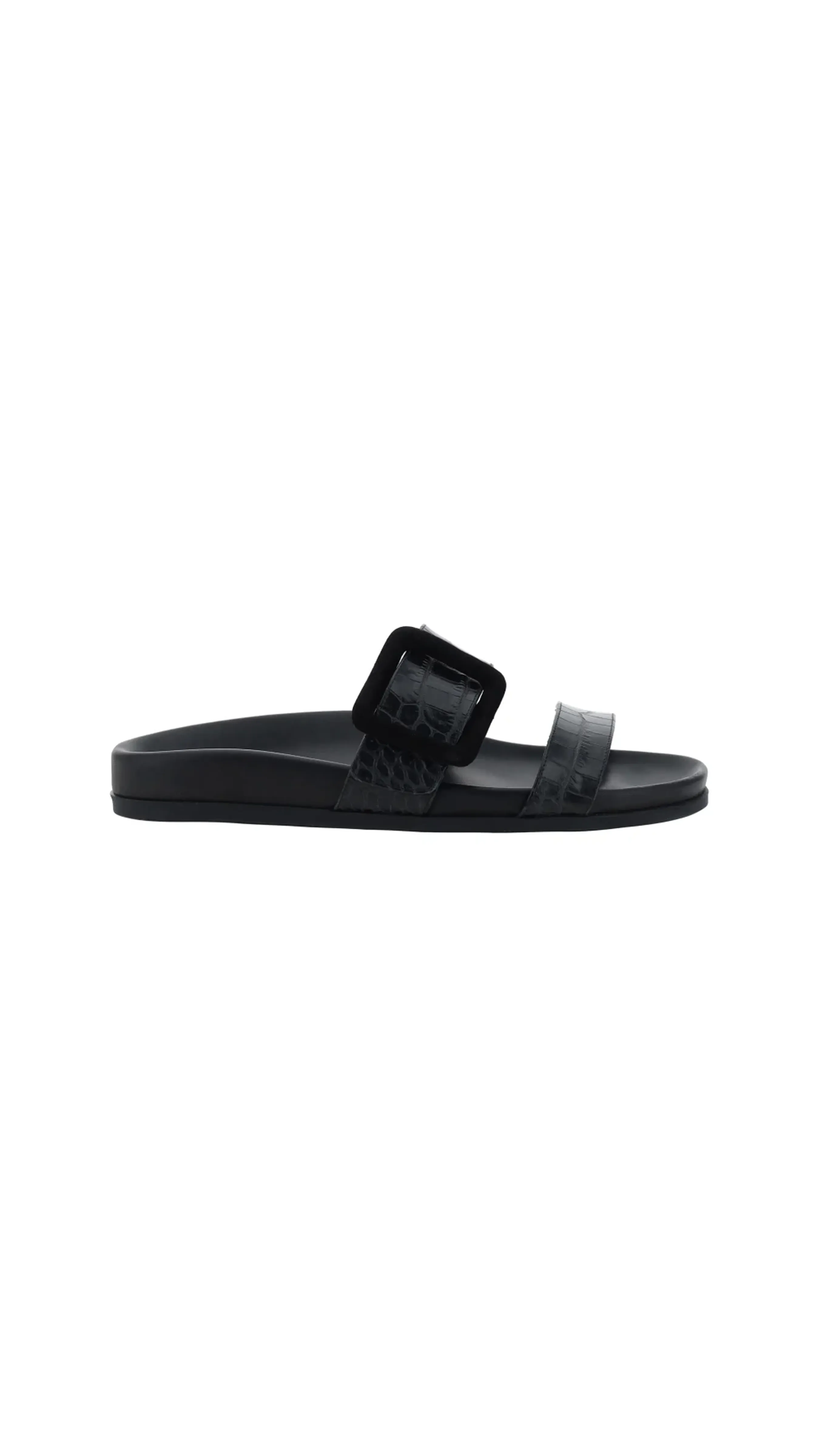 Black Mayfu Fussbett Croco Slide Sandals