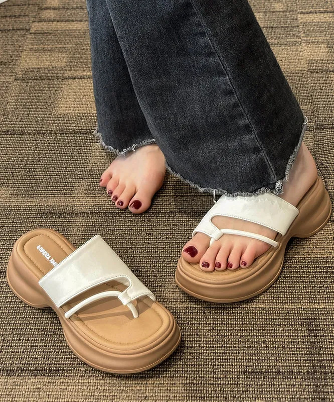 Black Faux Leather Platform Flip Flops