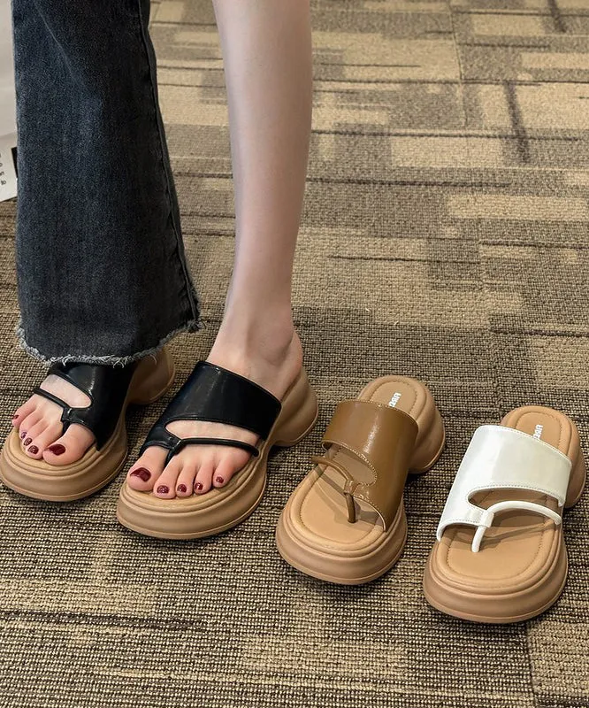 Black Faux Leather Platform Flip Flops