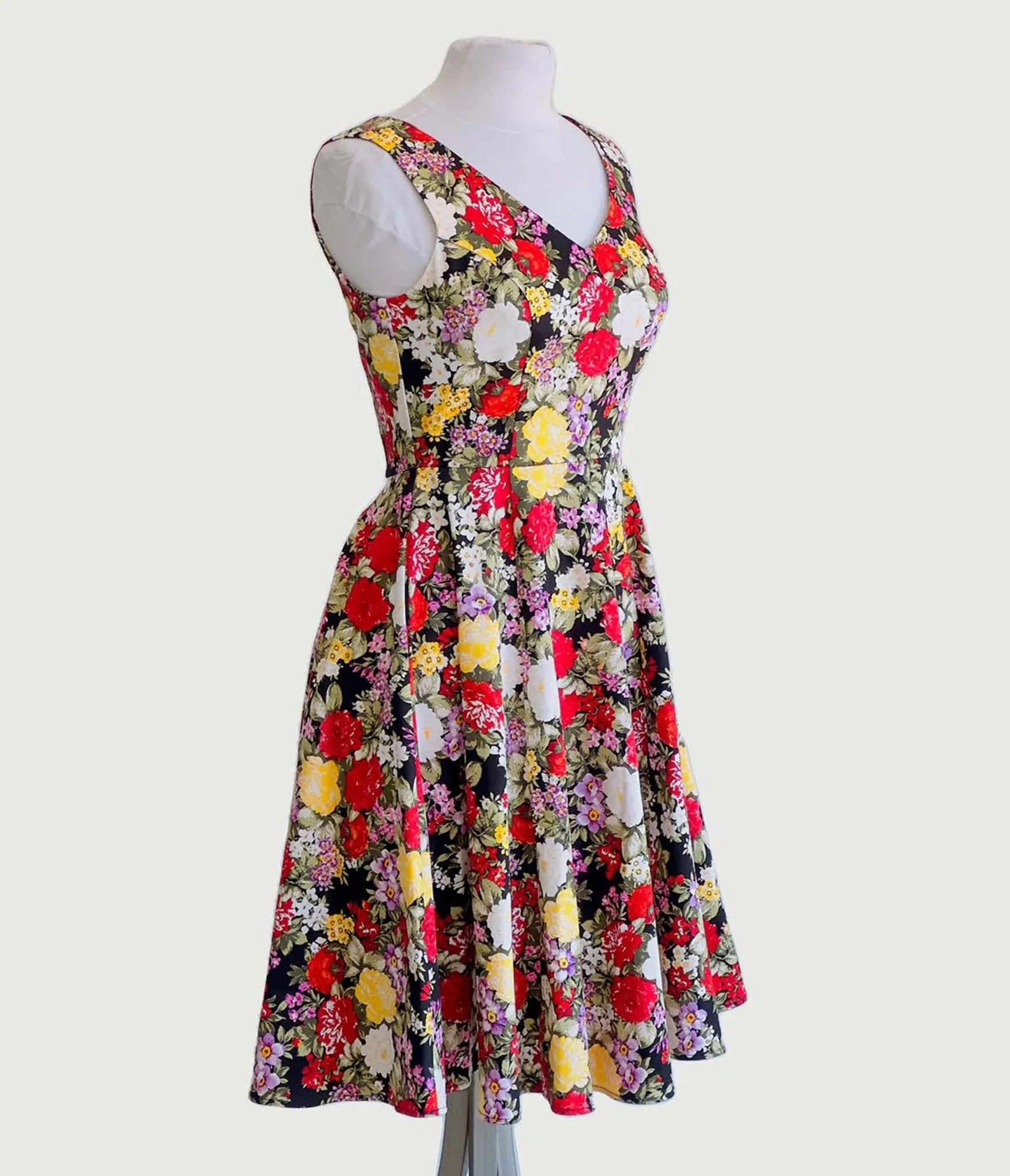 Black Garden Flower Swing Dress