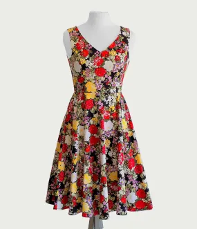 Black Garden Flower Swing Dress