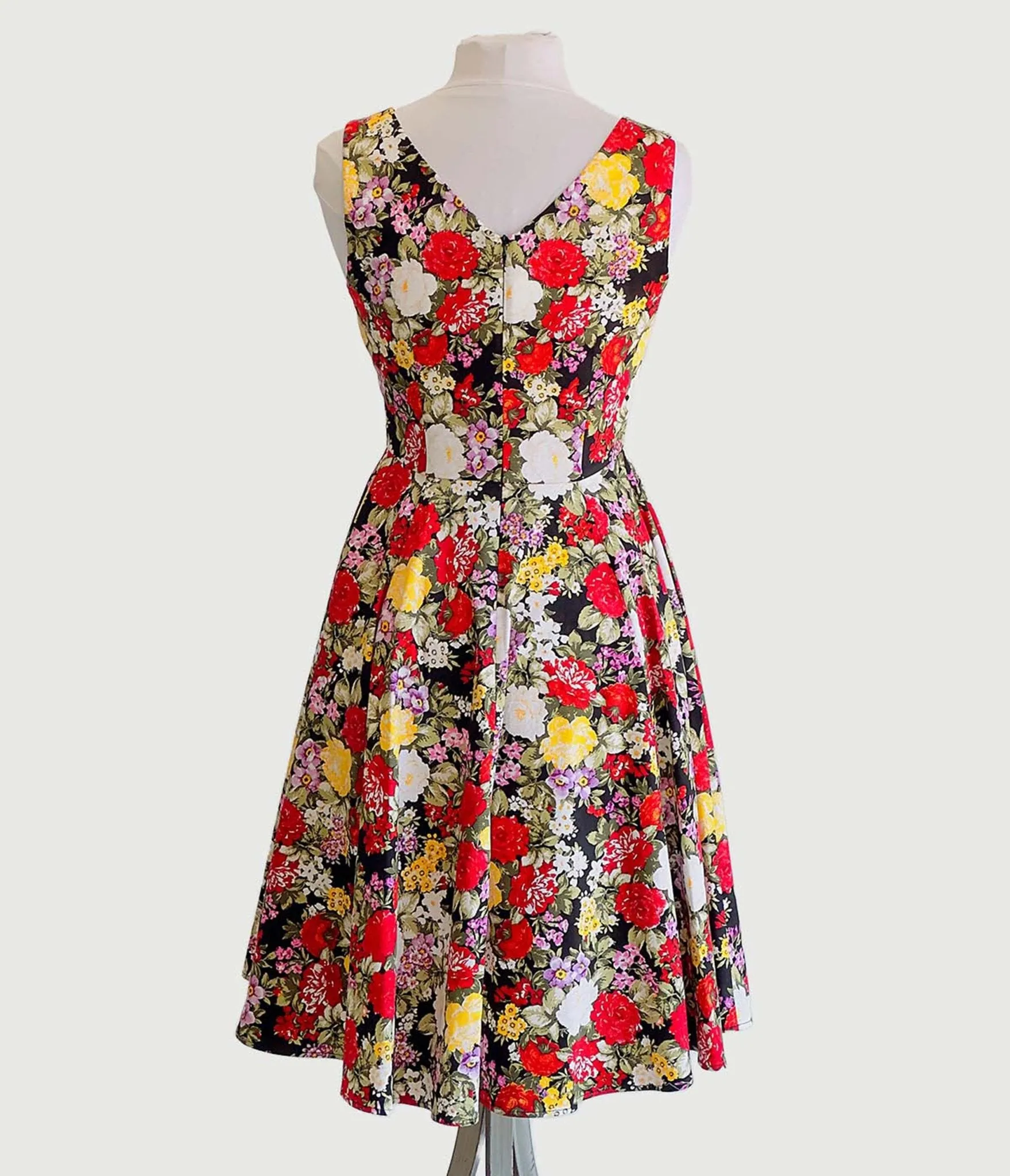 Black Garden Flower Swing Dress