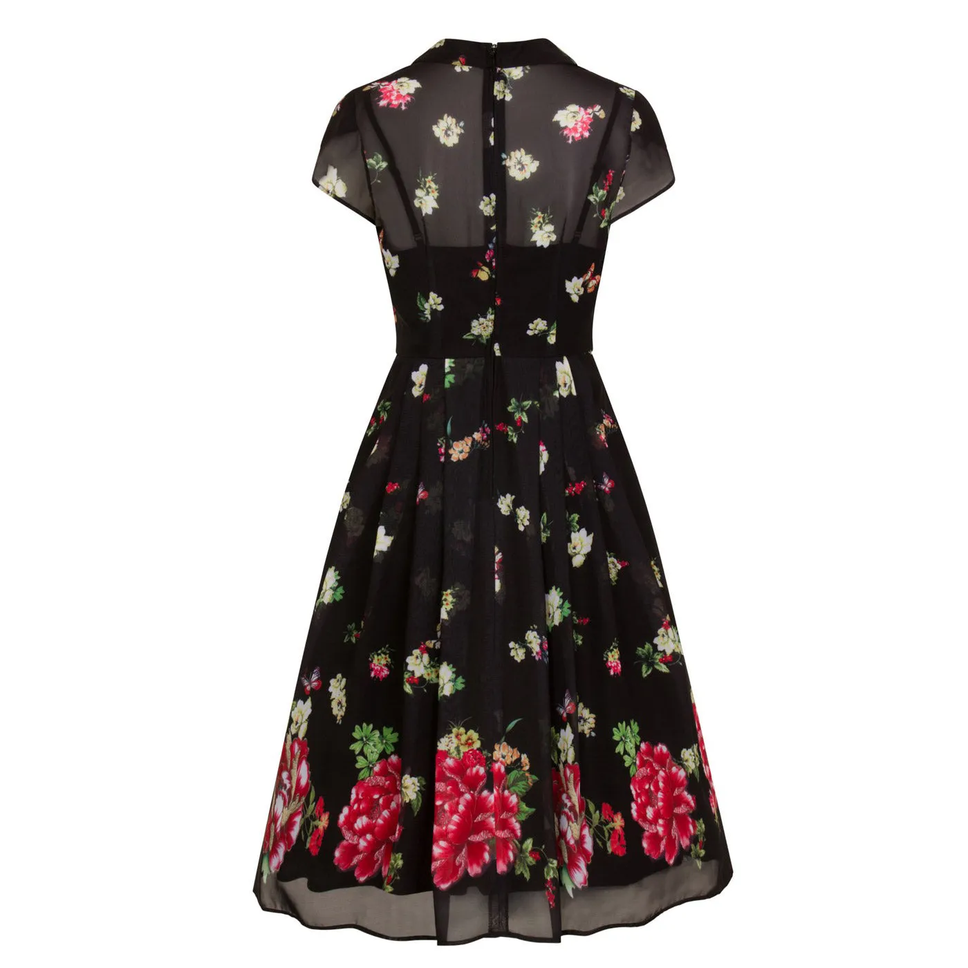 Black Floral & Butterfly Chiffon Overlay Tea Dress