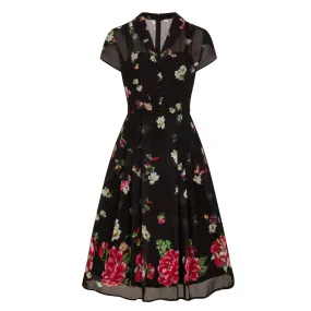 Black Floral & Butterfly Chiffon Overlay Tea Dress