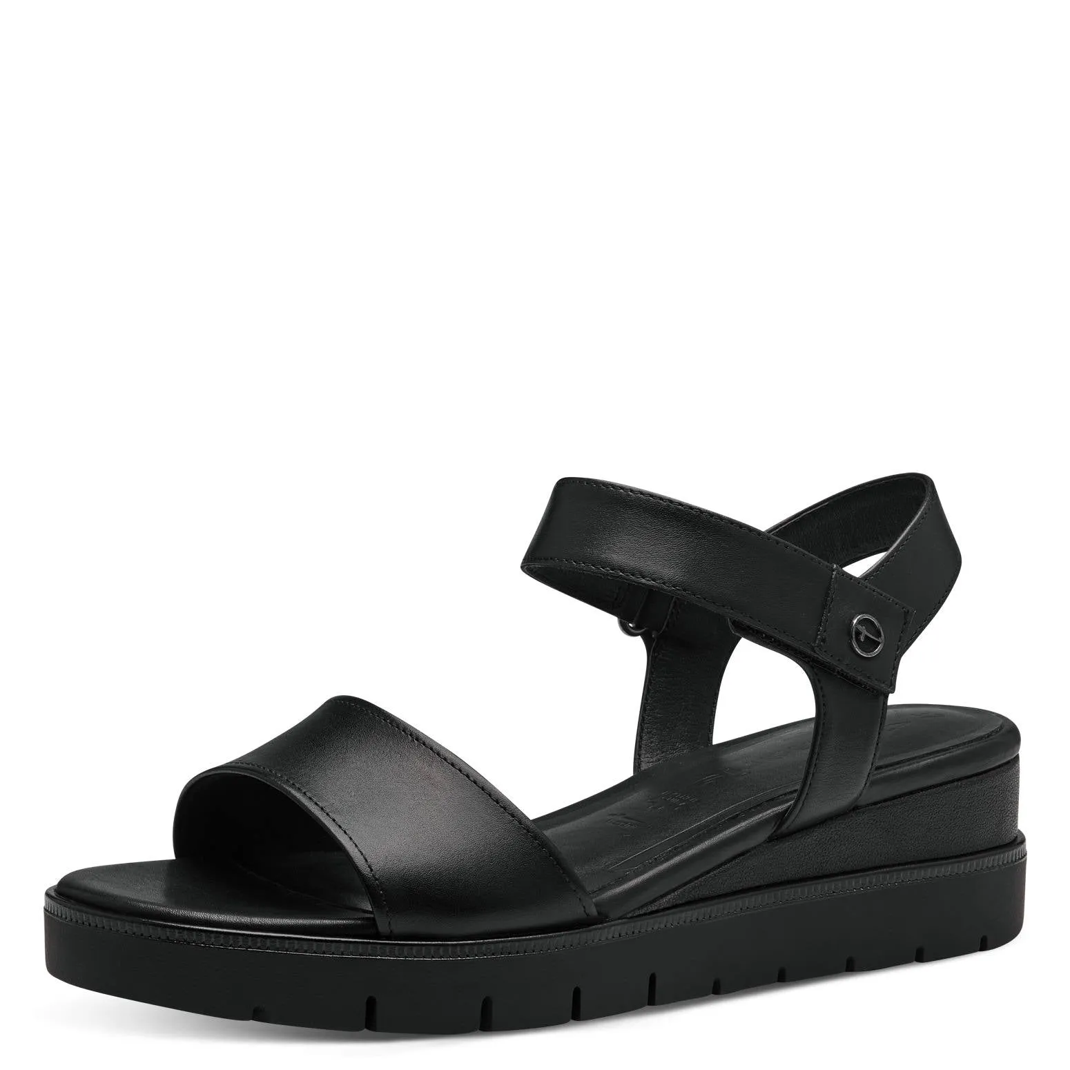 Black Leather Wedge Sandals