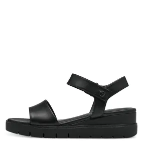 Black Leather Wedge Sandals