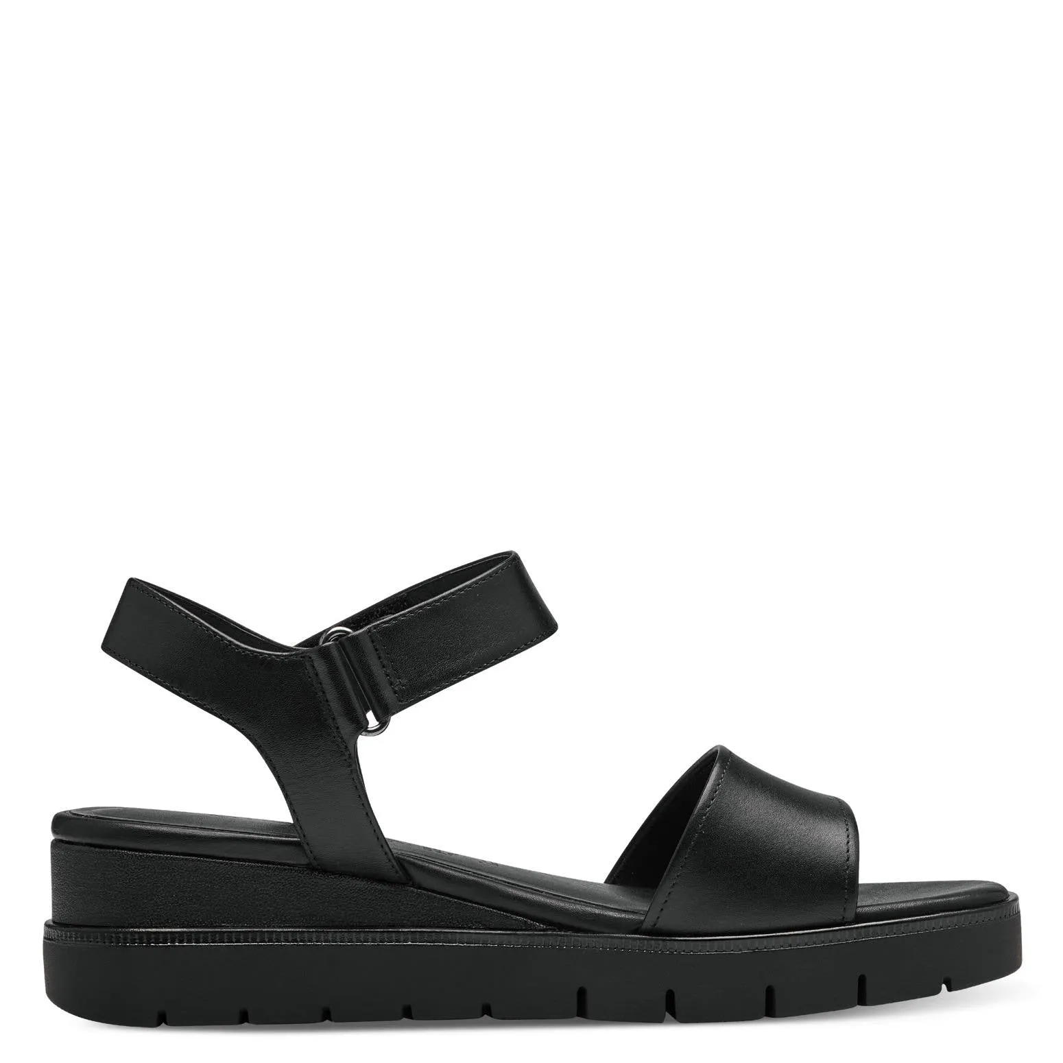 Black Leather Wedge Sandals