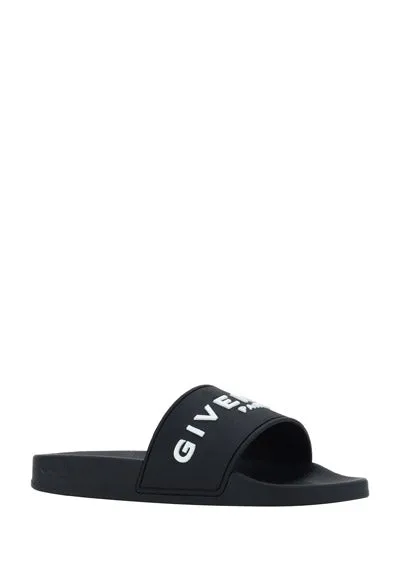 Black/White Rubber Slide Sandals