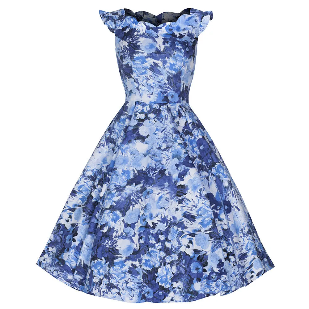 Blue Floral Cotton Swing Dress