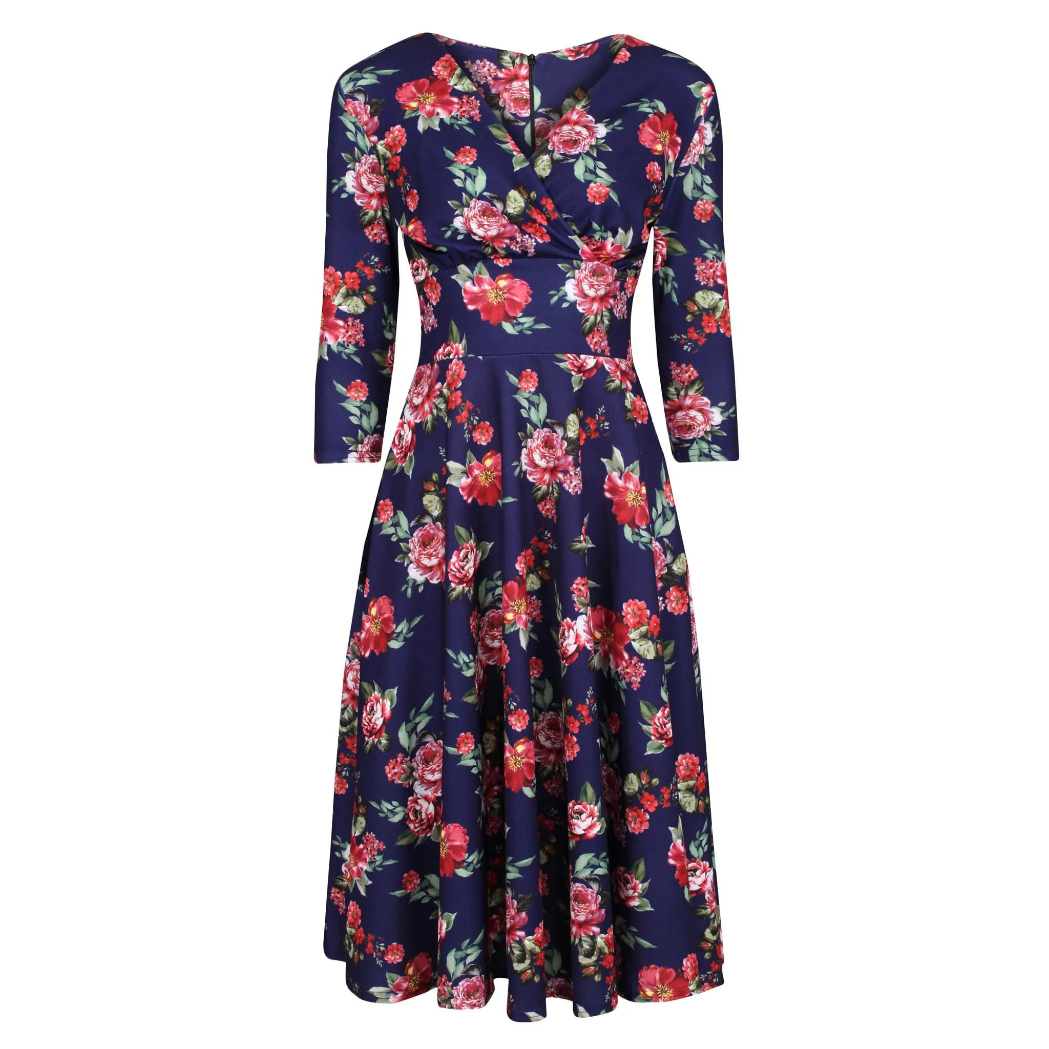 Vintage Blue Floral Crossover Tea Dress