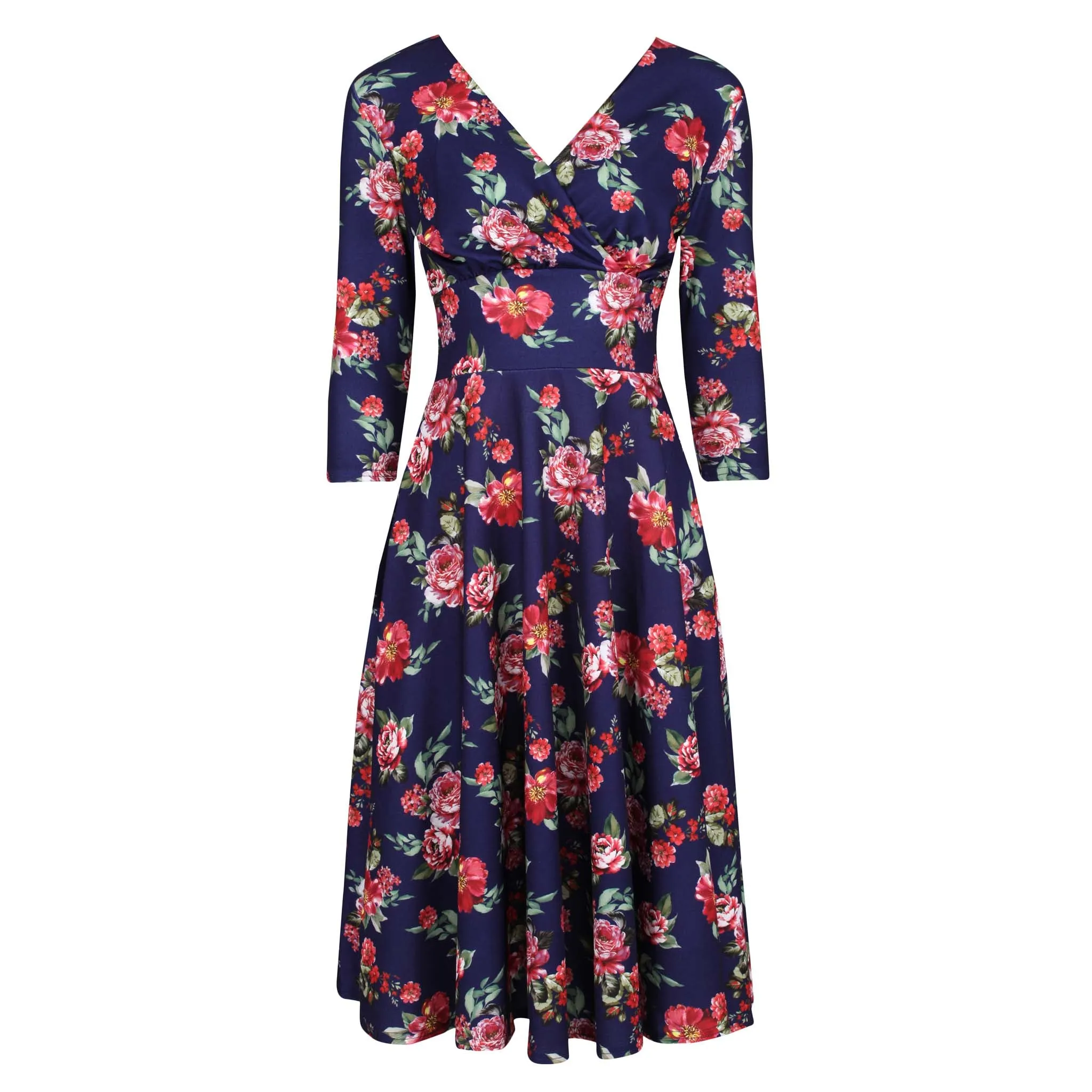 Vintage Blue Floral Crossover Tea Dress