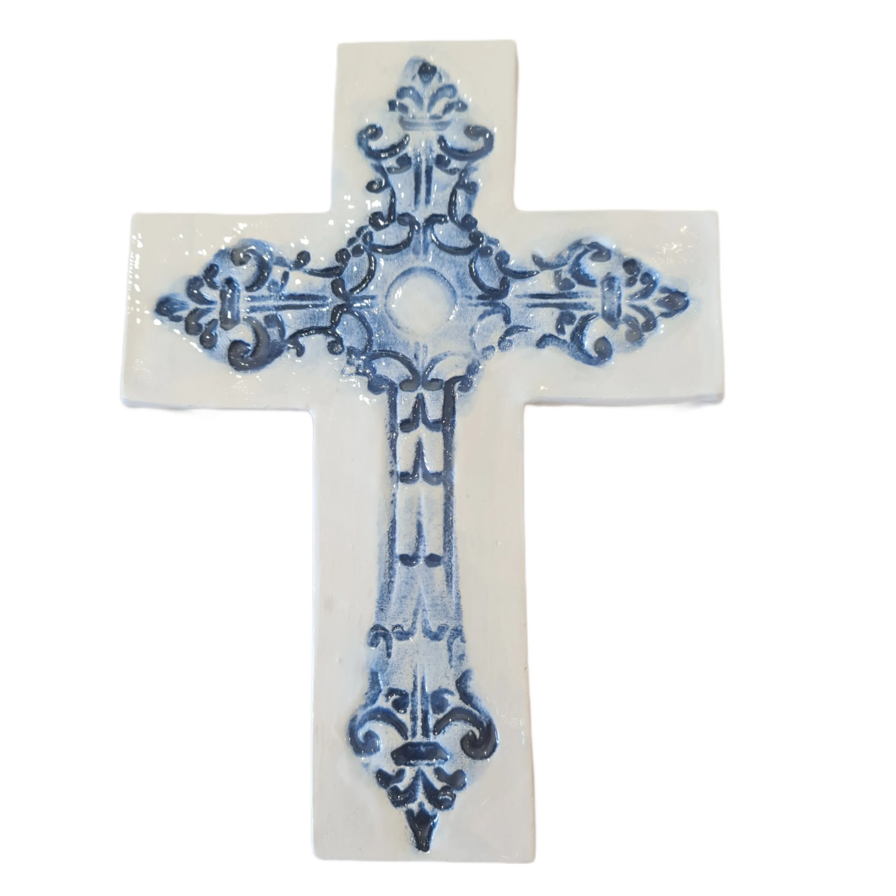 Blue and White ceramic wall cross from Avignon