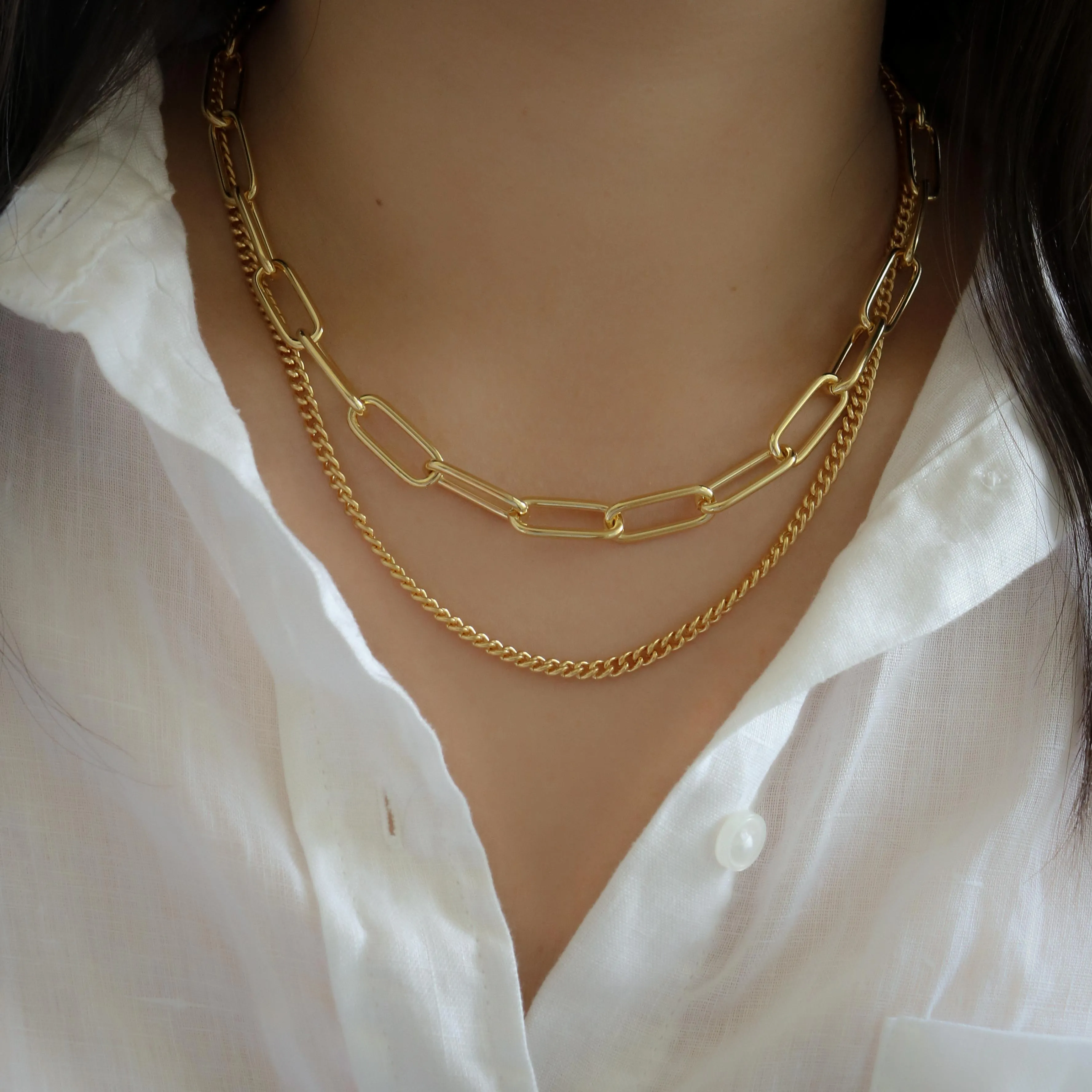 Bold Link & Curb Double Chain Necklace