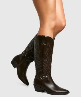 boohoo Womens Embroidered Knee High Western Boots