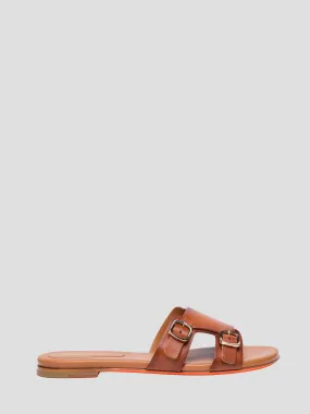 Brown Double Buckle Flat Sandal