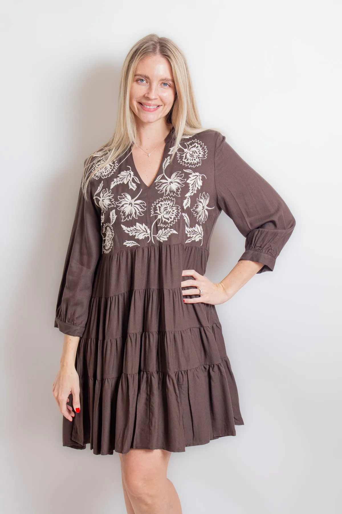 Brown Western Tiered Dress