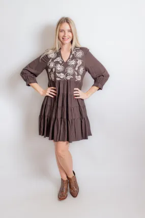 Brown Western Tiered Dress