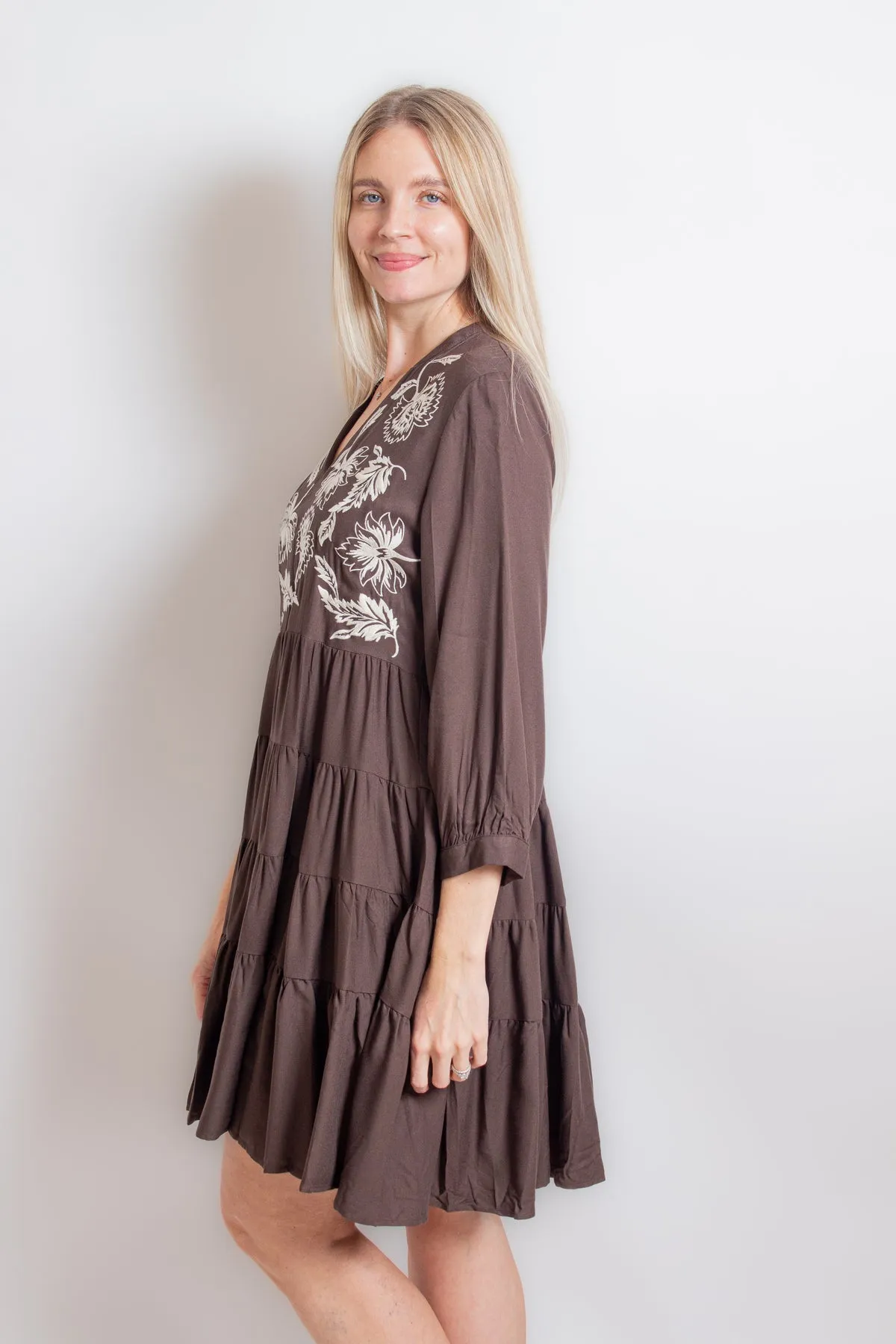 Brown Western Tiered Dress