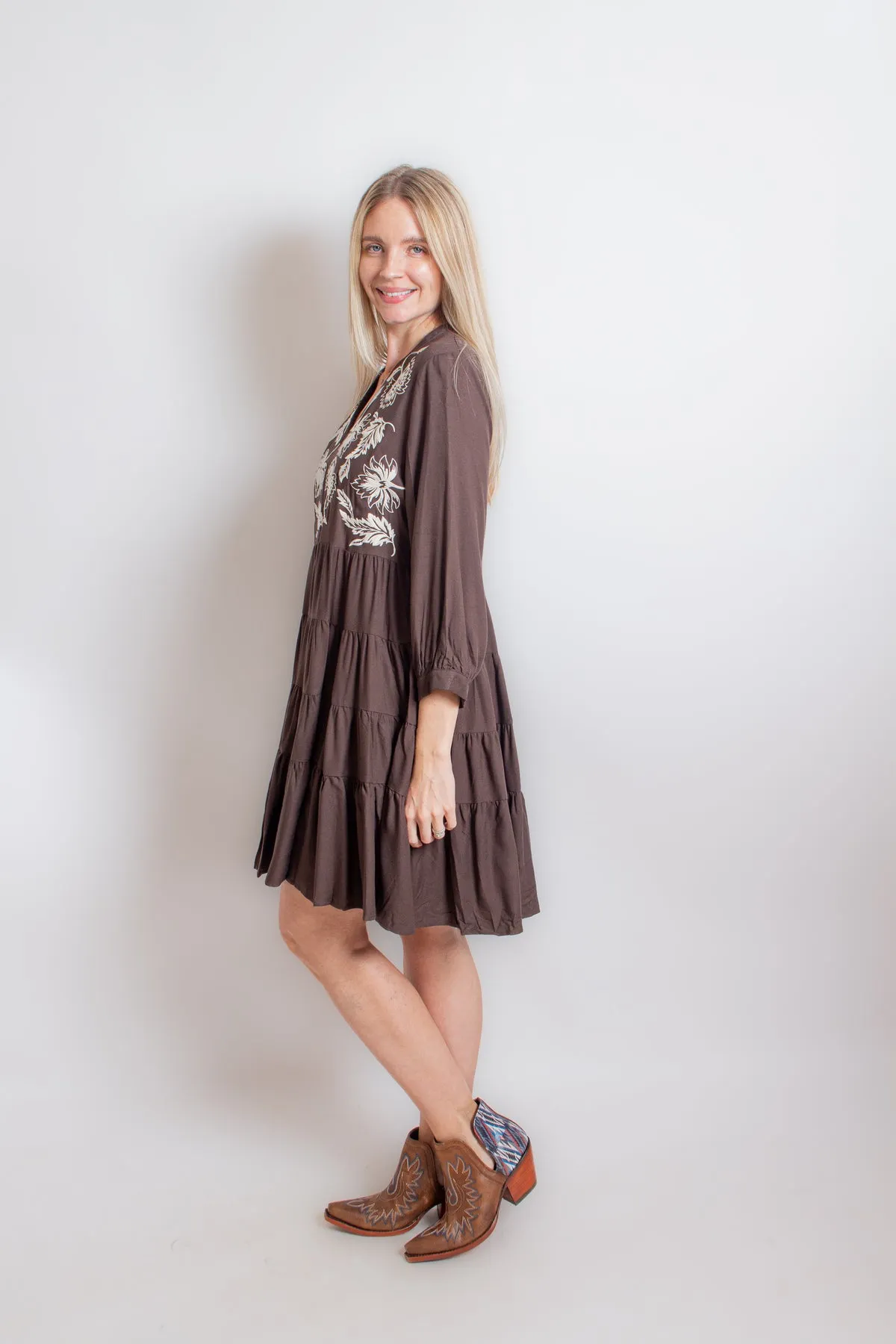 Brown Western Tiered Dress