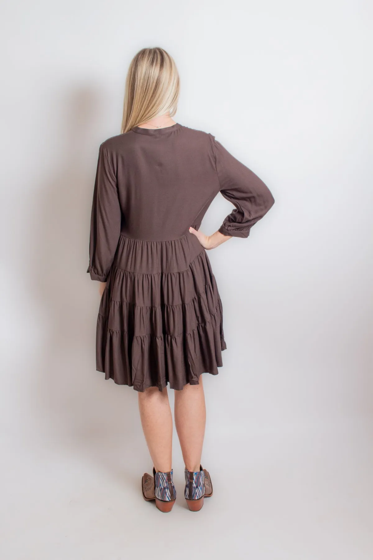 Brown Western Tiered Dress