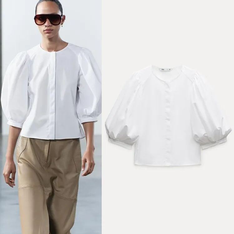 Zara Cropped Casual Cotton Shirts Blouses