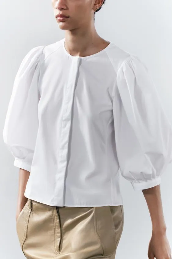 Zara Cropped Casual Cotton Shirts Blouses