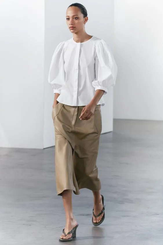 Zara Cropped Casual Cotton Shirts Blouses